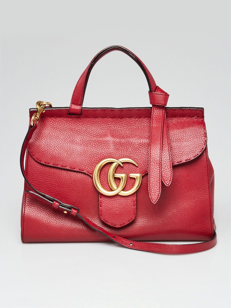 Gucci Red Pebbled Leather Marmont Shoulder Bag