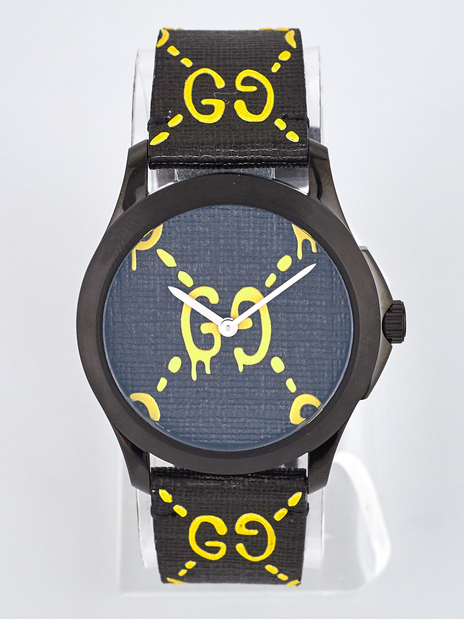 Gucci Black Yellow G Timeless Rubber Stamp Watch Yoogi s Closet