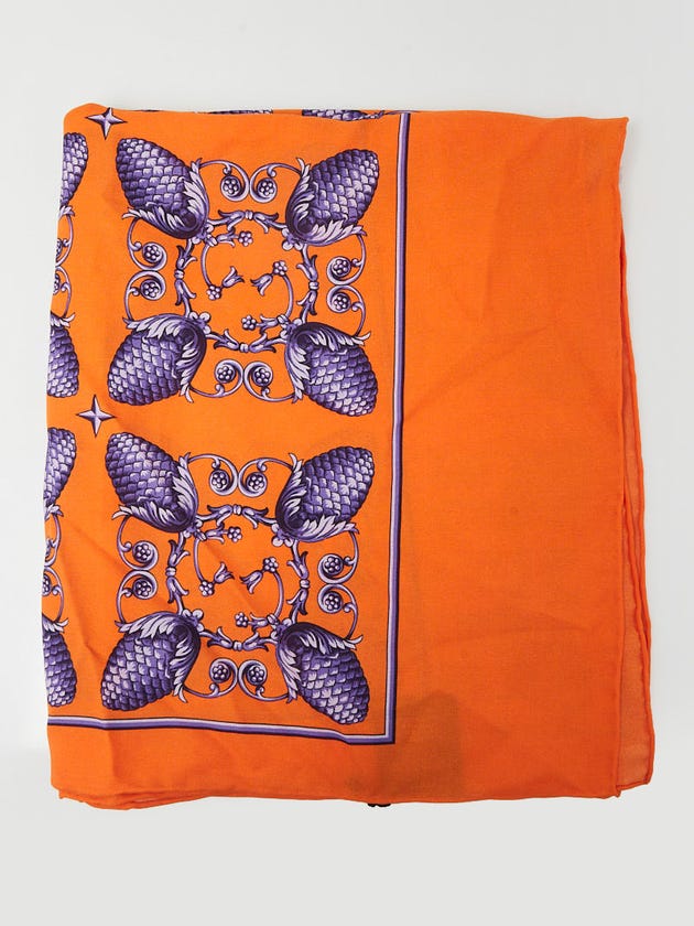 Gucci Orange/Purple Silk Acorns Shawl Scarf