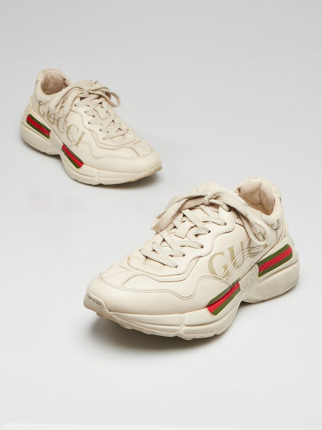 Gucci Ivory Leather Rhyton Logo Sneakers Size 6/36.5