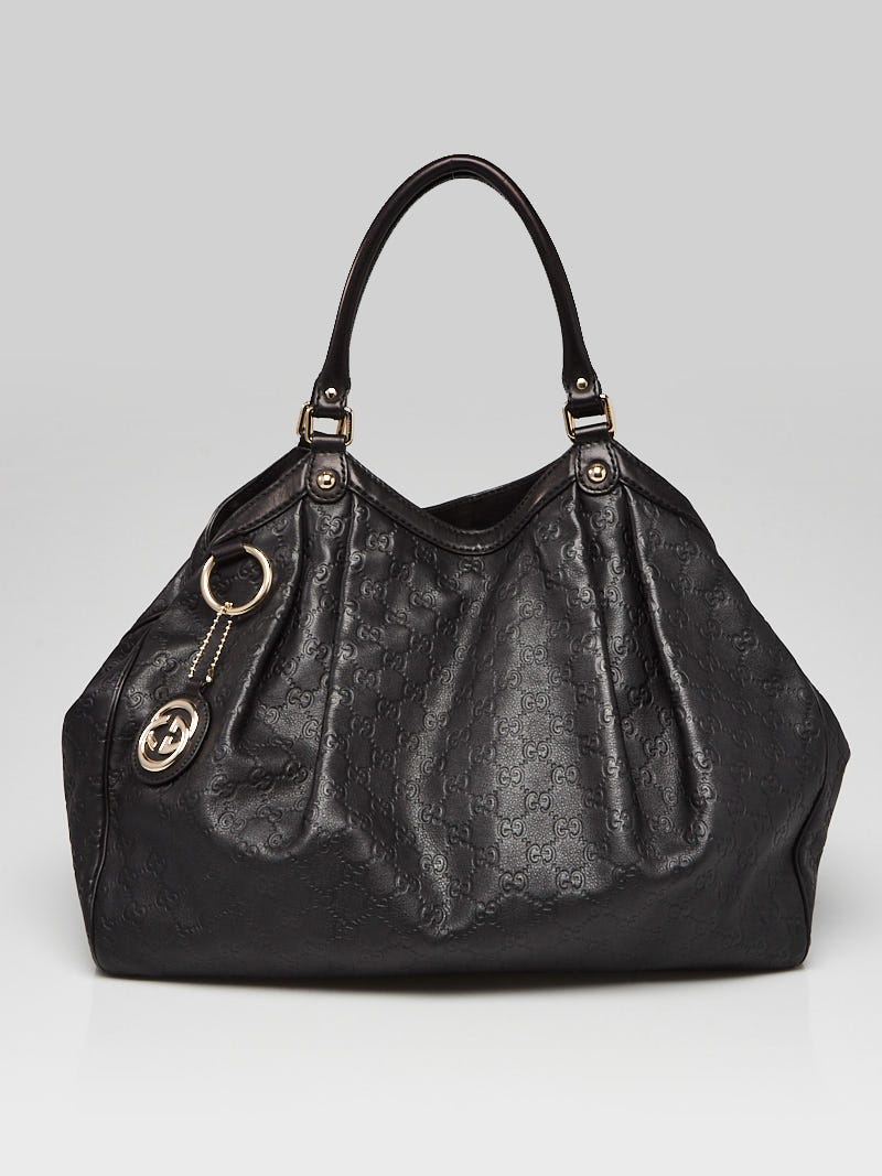 Gucci Black Leather Embossed XL Tote Bag - Yoogi's Closet