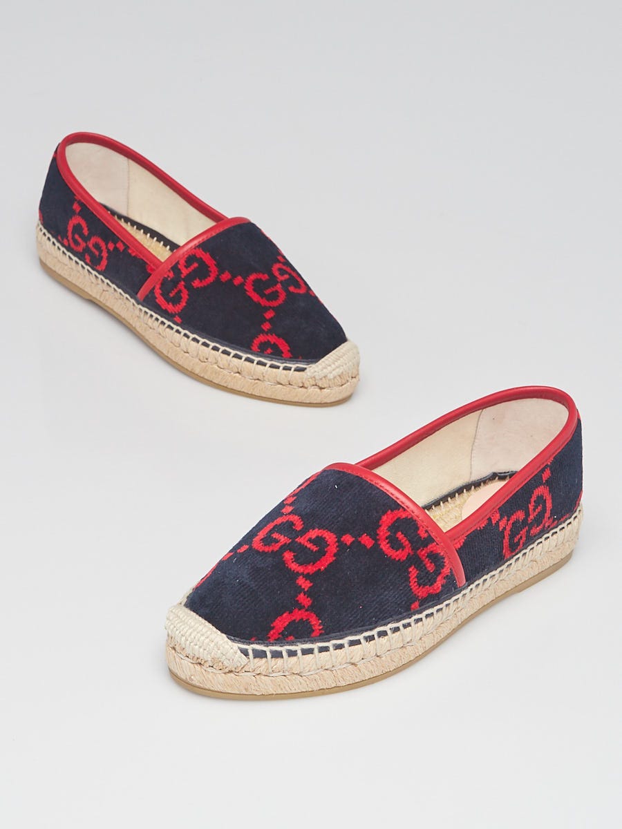 Gucci Blue/Red GG Velvet Espadrille Flats Size 7/37.5