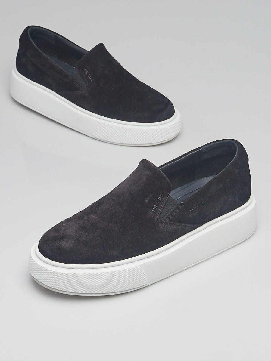 Prada Black Suede Slip On Platform Sneakers Size /40 - Yoogi's Closet