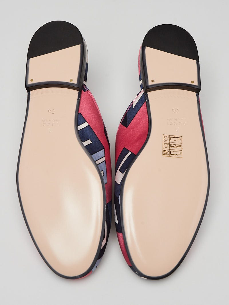 Gucci Pink/Blue G Printed Satin Princetown Mule Flats Size 4.5/35