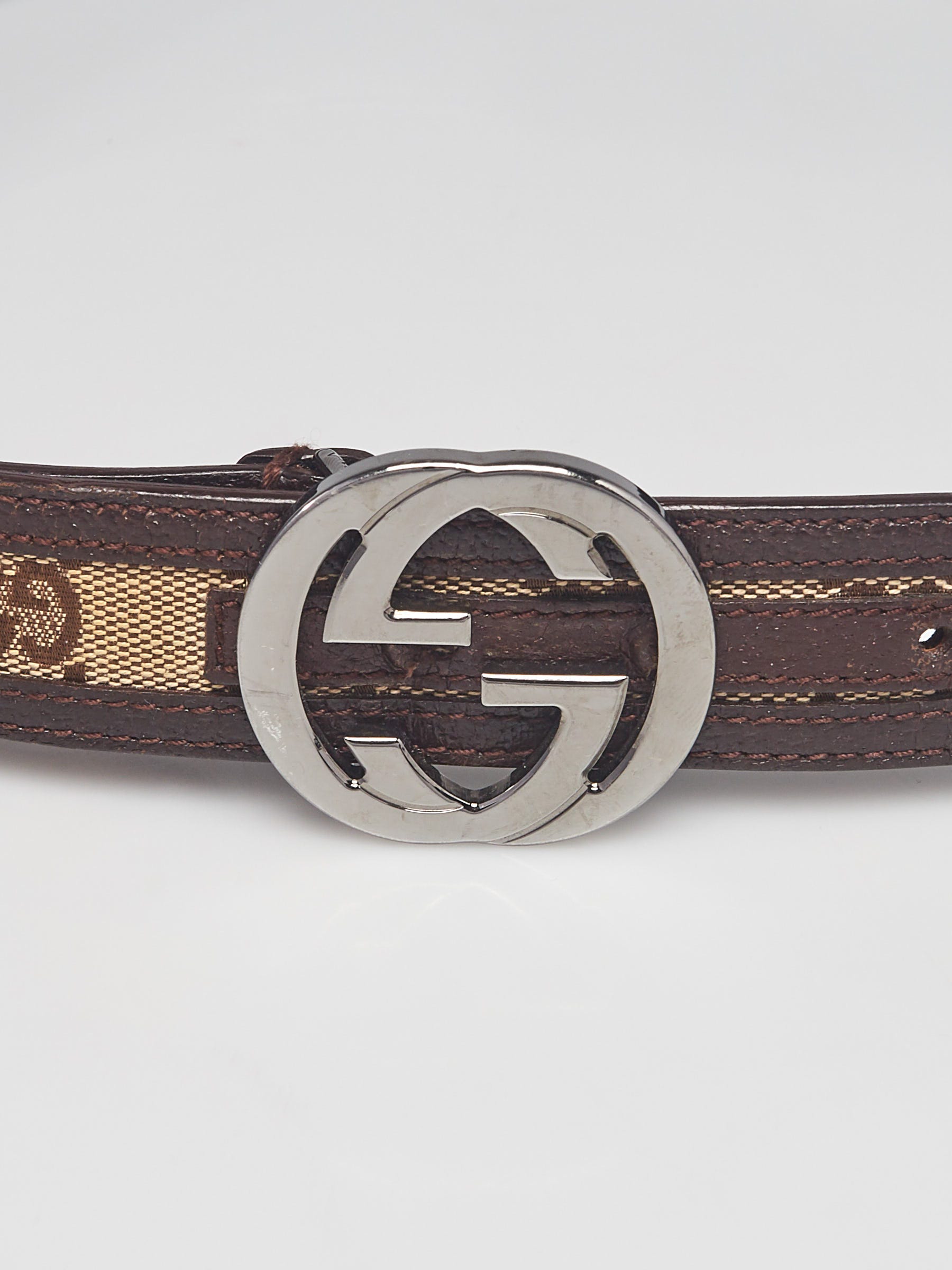 Authenticated Used Gucci belt beige brown silver interlocking