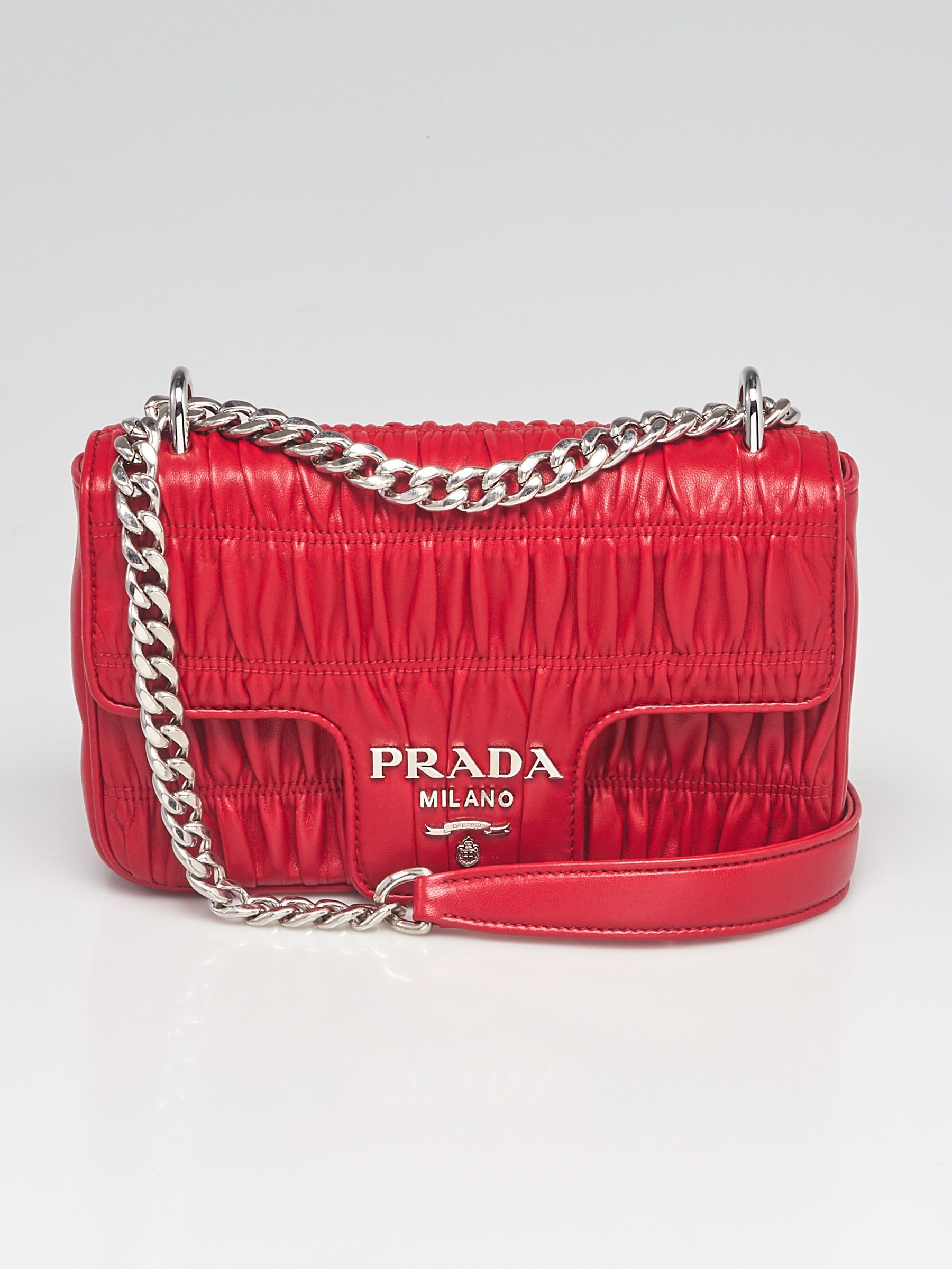 PRADA Chain Plain Leather Elegant Style Logo Shoulder Bags