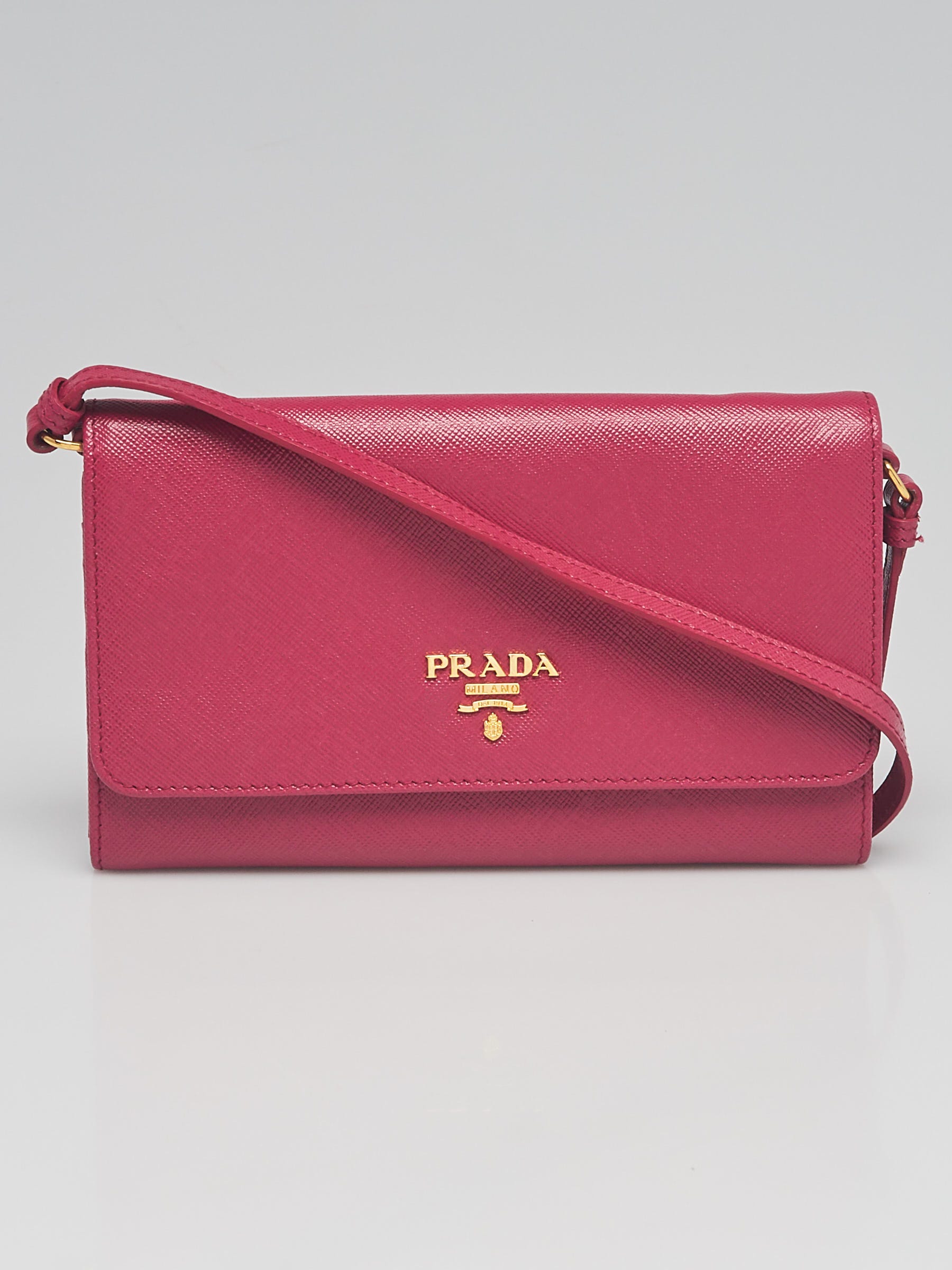 Prada Fiery Red Saffiano and leather wallet with shoulder strap
