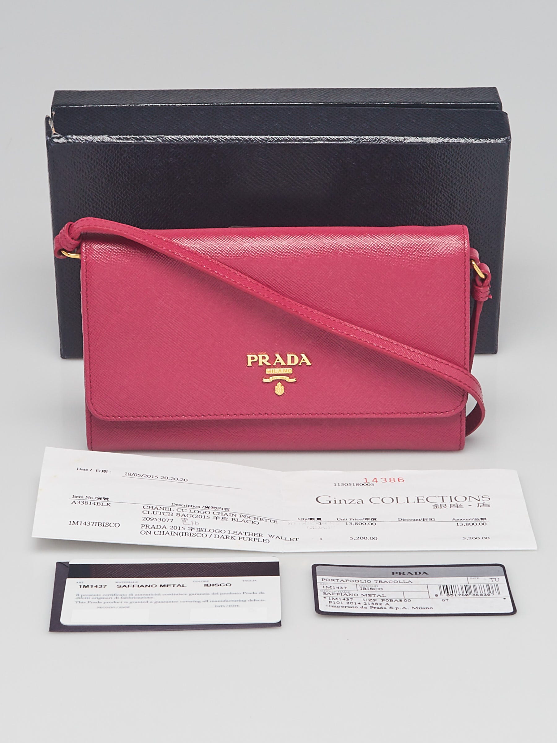 Prada Ibisco Saffiano Metal Leather Wallet on Chain Clutch Bag 