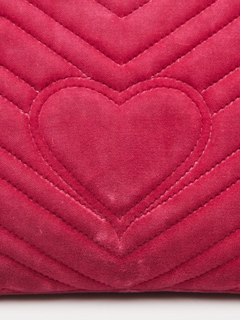 Gucci Pink Quilted Velvet Embroidered Blind for Love Medium Marmont Bag
