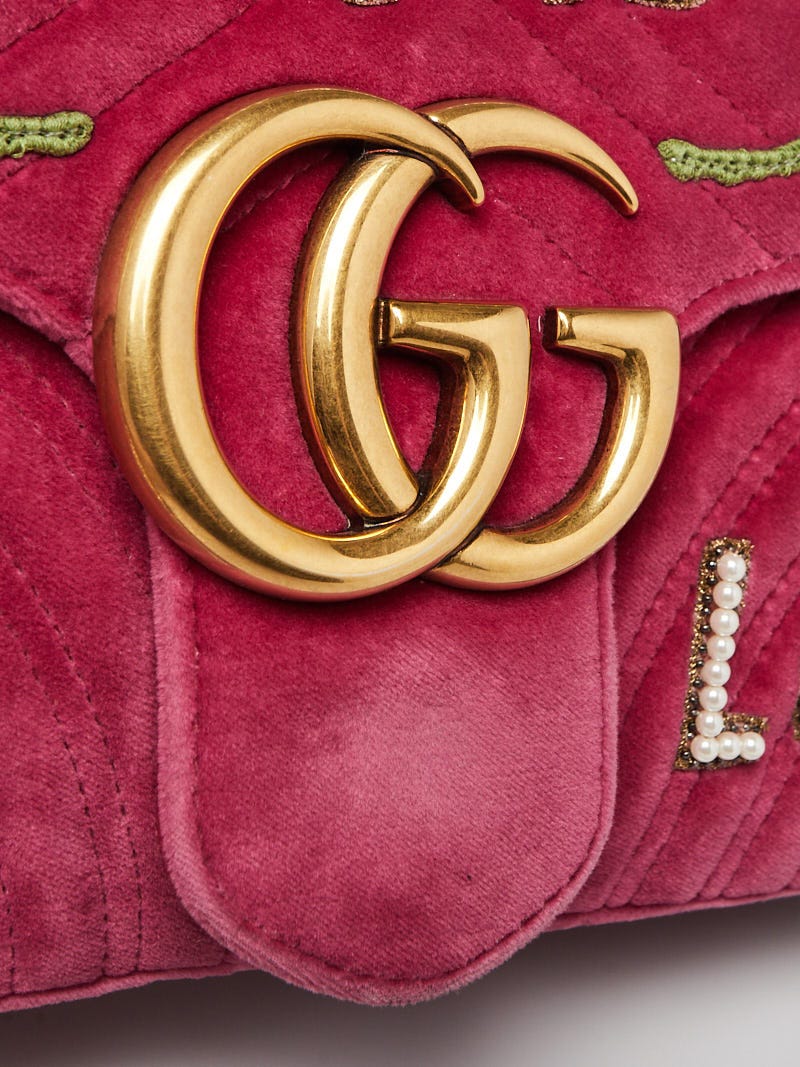 Gucci Blind for Love Pink Velvet Handbag Bag Marmont GG Gold Italy New