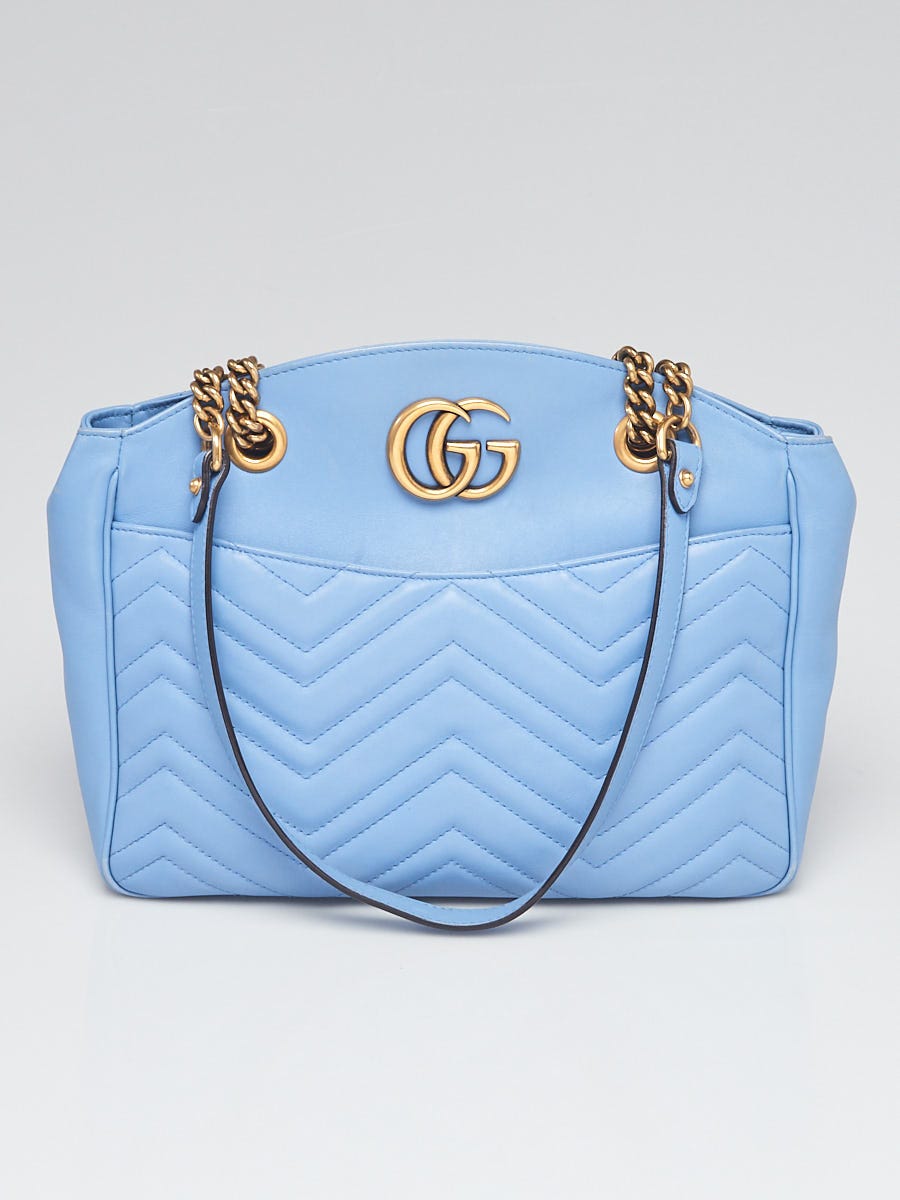 Gucci Interlocking G Shoulder Bag Small Mineral Blue in Pebbled Calfskin  with Light Gold-tone - US