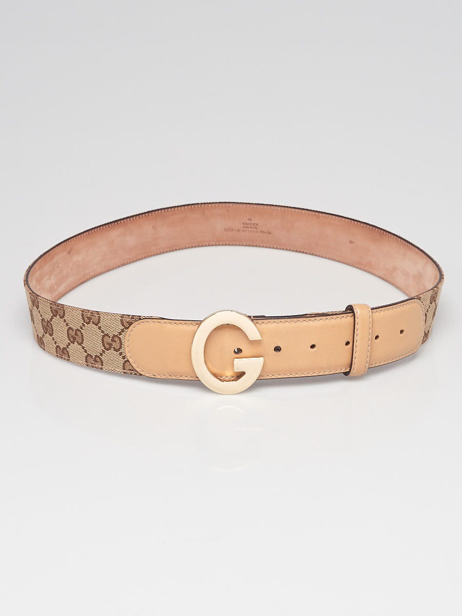 Gucci GG Canvas Leather Belt Beige/Brown Size 90/36