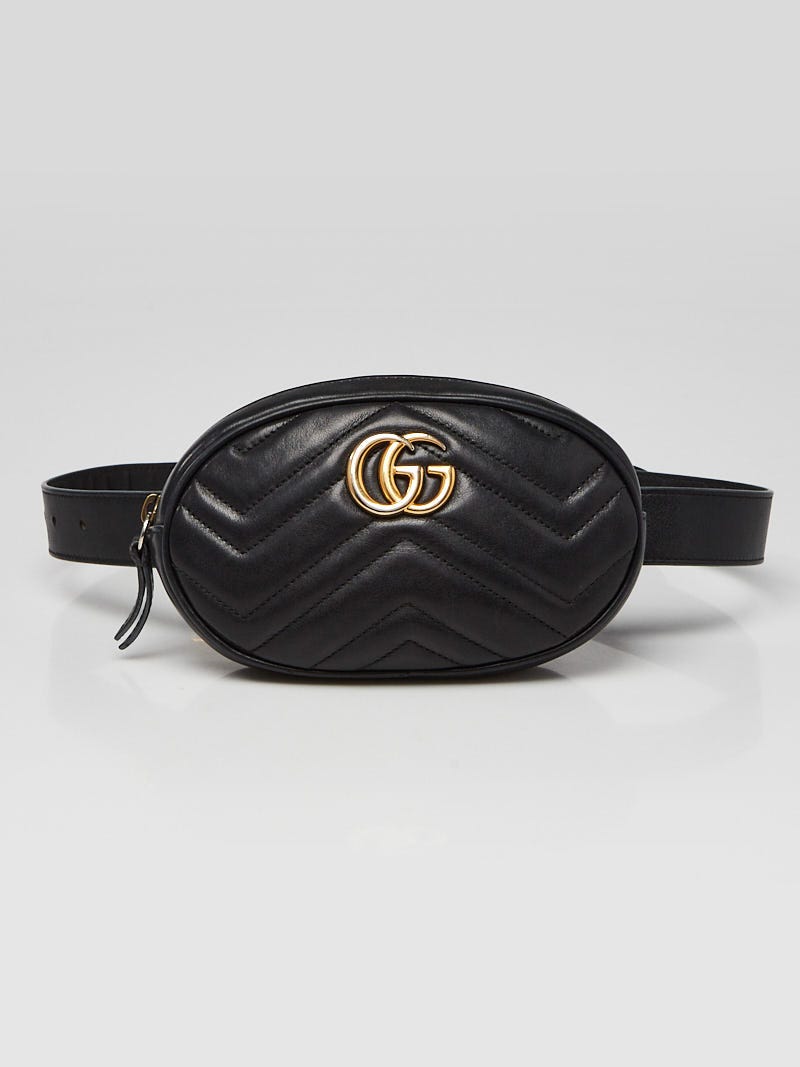 Gucci Black Leather GG Marmont Waist Belt Bag Size 85/34 