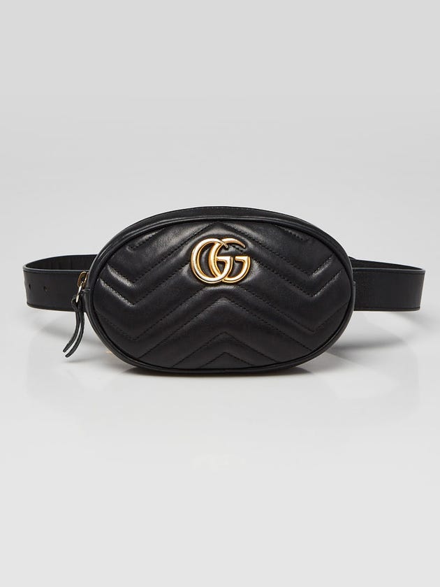 Gucci Black Leather GG Marmont Waist Belt Bag Size 85/34