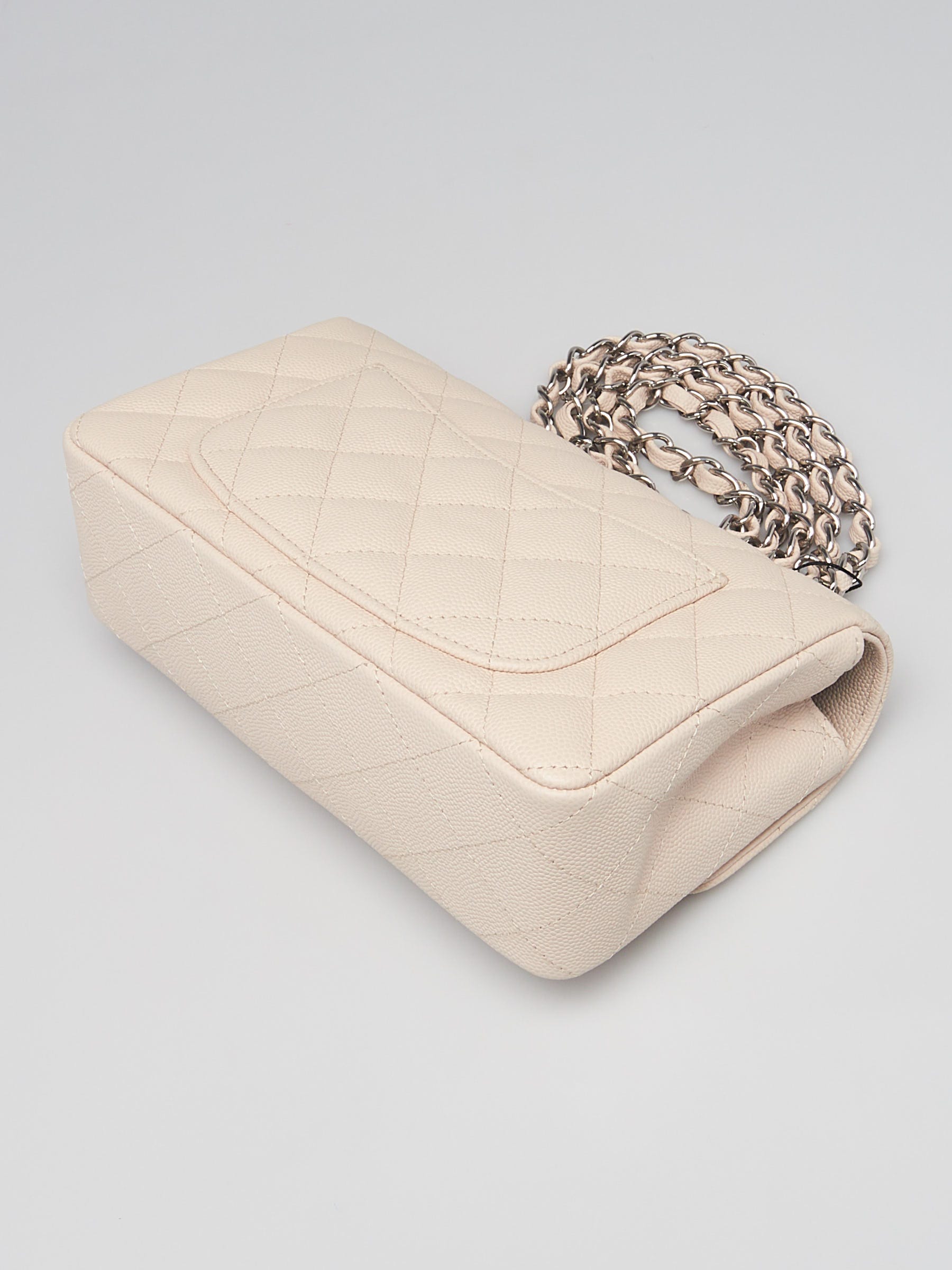 Chanel Light Beige Quilted Caviar Leather Classic New Mini Flap