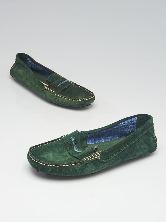 Manolo Blahnik Green Suede Driver Loafer Flats Size 4/34.5