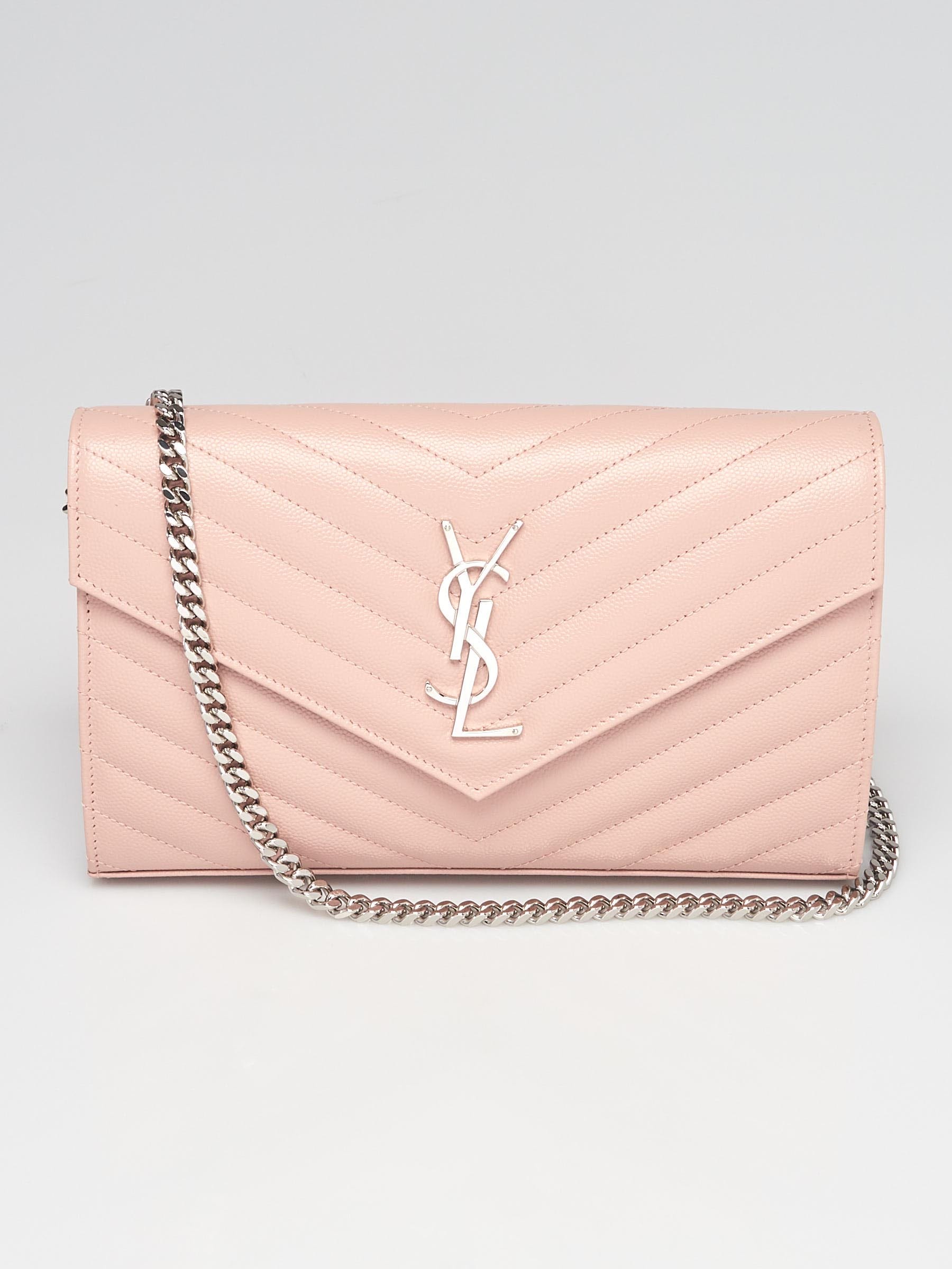 Yves Saint Laurent Pink Chevron Quilted Grained Leather Envelope