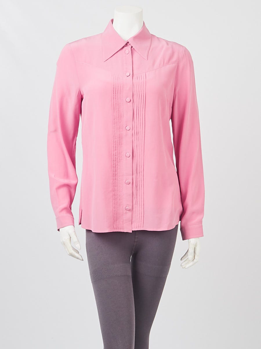 Gucci Pink Pleated Silk Button Up Blouse Size 8/42