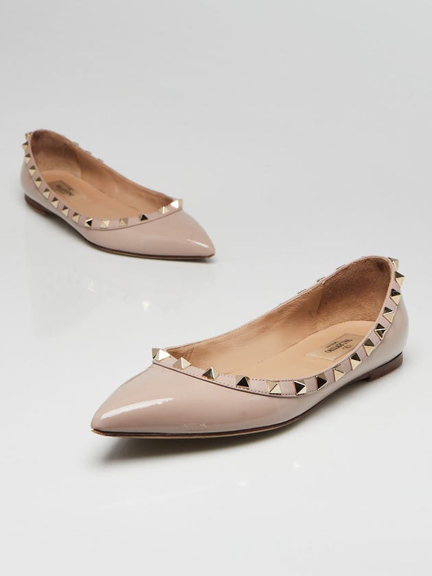 Valentino Beige Patent Leather Rockstud Flats Size 6/36.5
