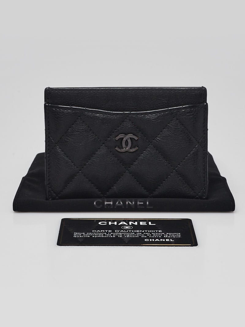 Chanel Black Quilted Aged Calfskin Leather So Black CC Card Holder -  Yoogi's Closet