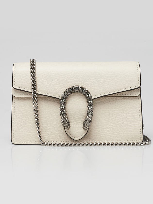Gucci White Pebbled Leather Super Mini Dionysus Chain Bag