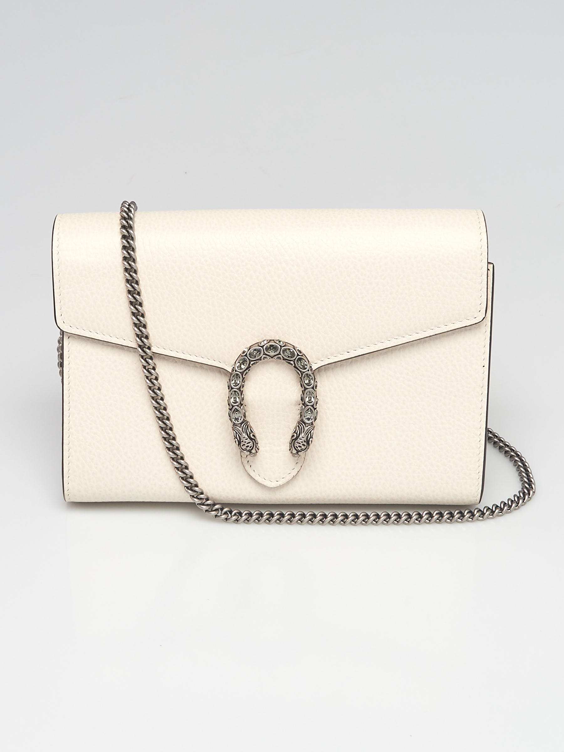 Gucci Dionysus Mini Leather Chain Wallet, White, Leather