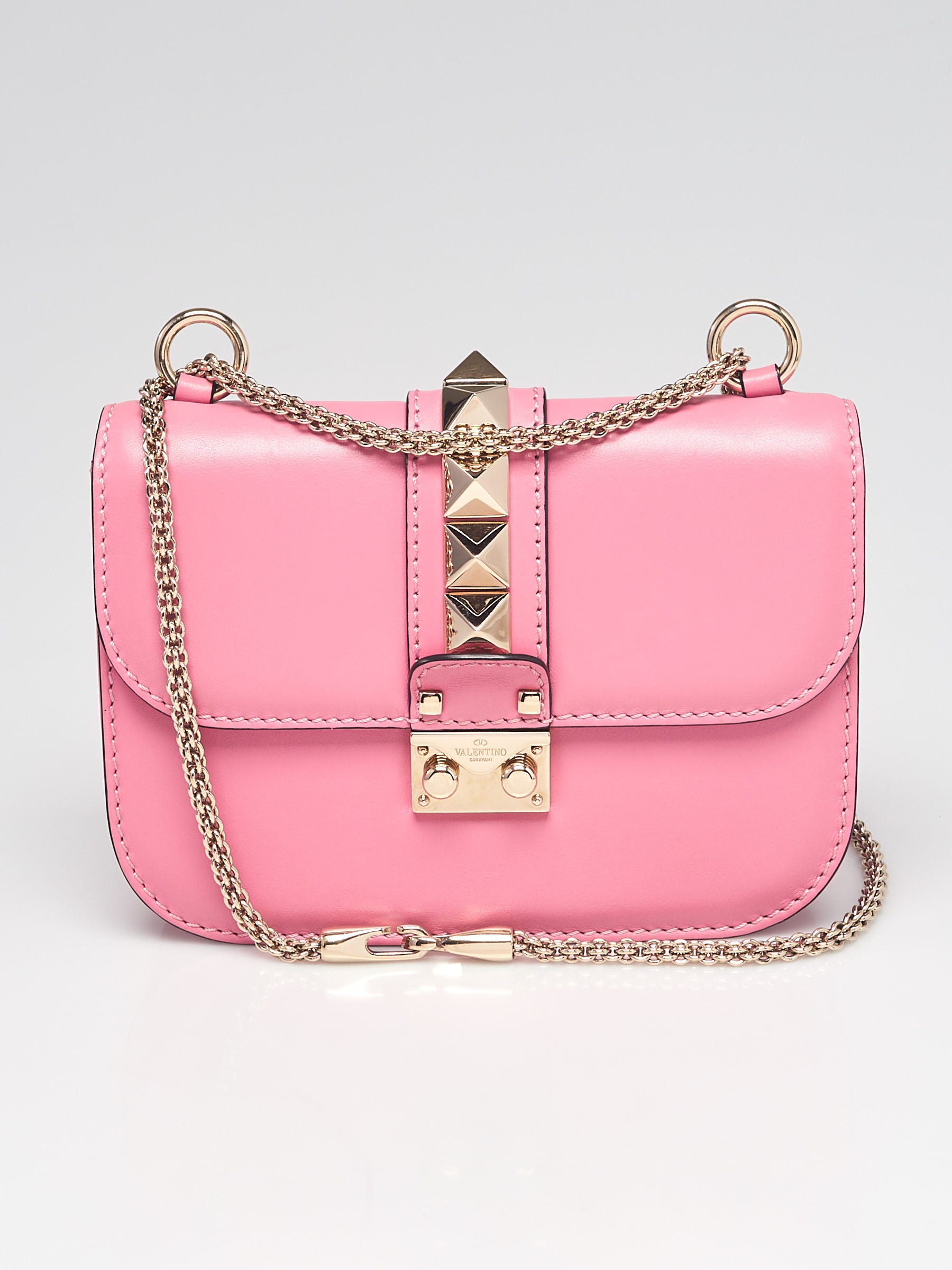 Valentino Pink Leather Glam Lock Small Flap Bag