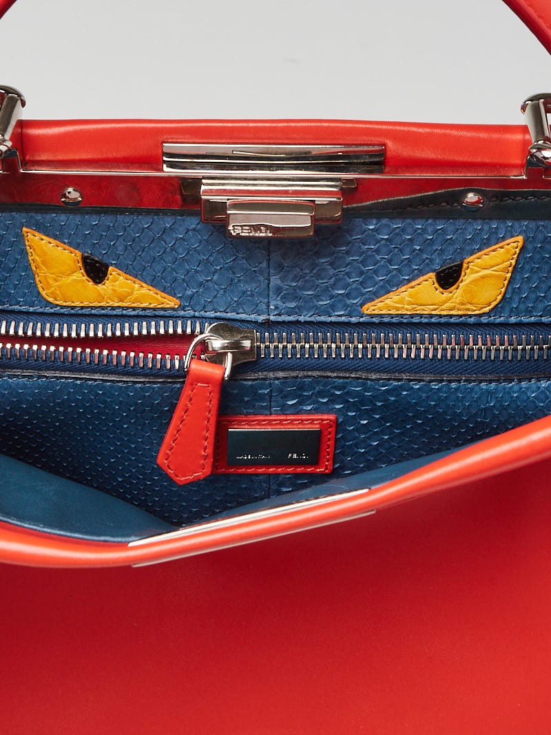 Fendi Orange Blue Leather and Python Monster Eyes Regular Peekaboo Bag 8BN226 Yoogi s Closet