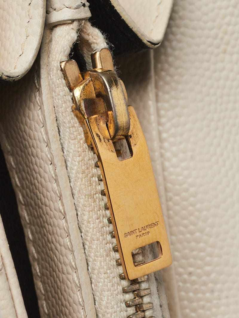 Yves Saint Laurent White Chevron Quilted Grained Leather