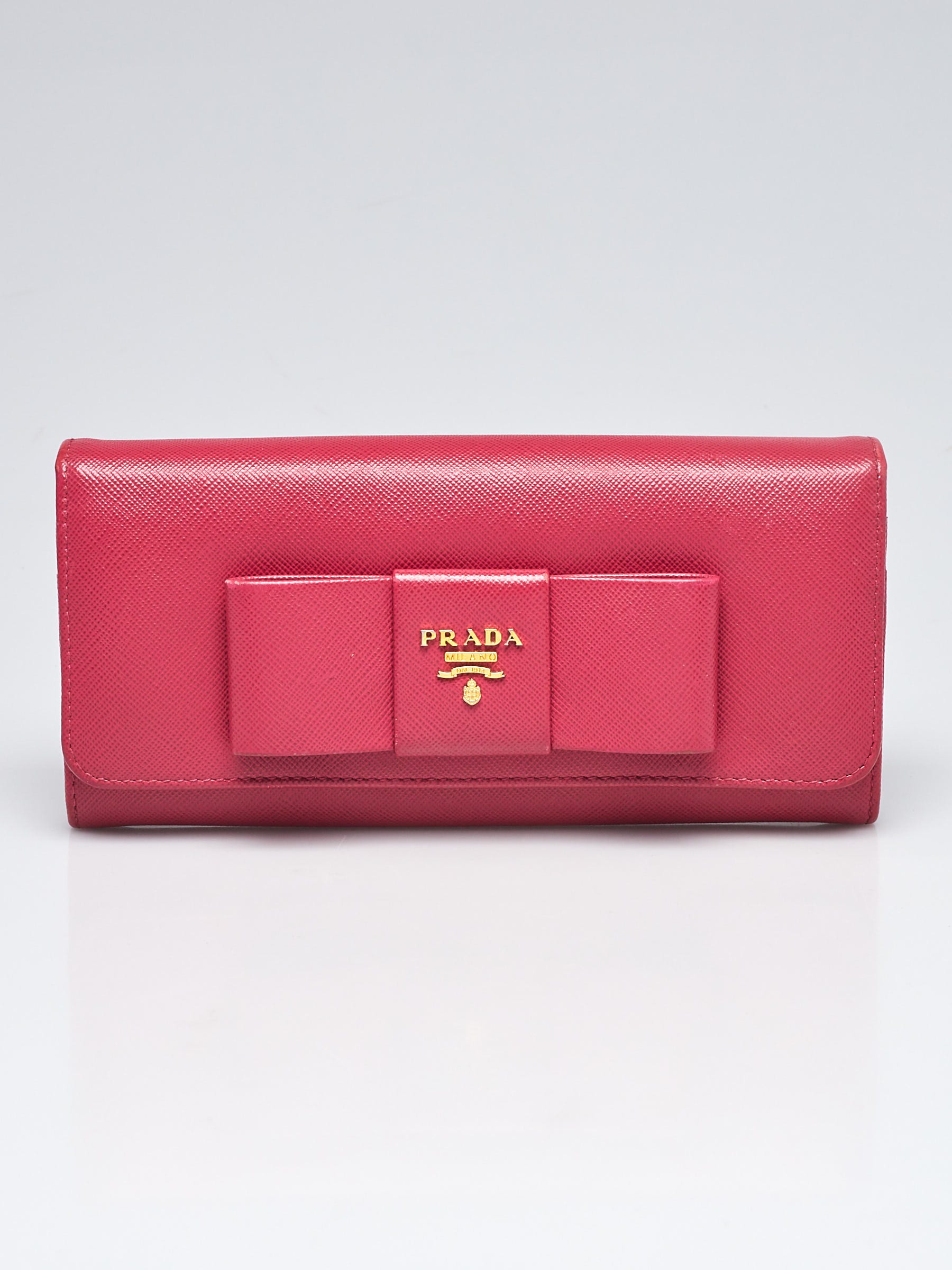 Prada Saffiano Leather Bow Continental Flap Wallet Pink Peonia