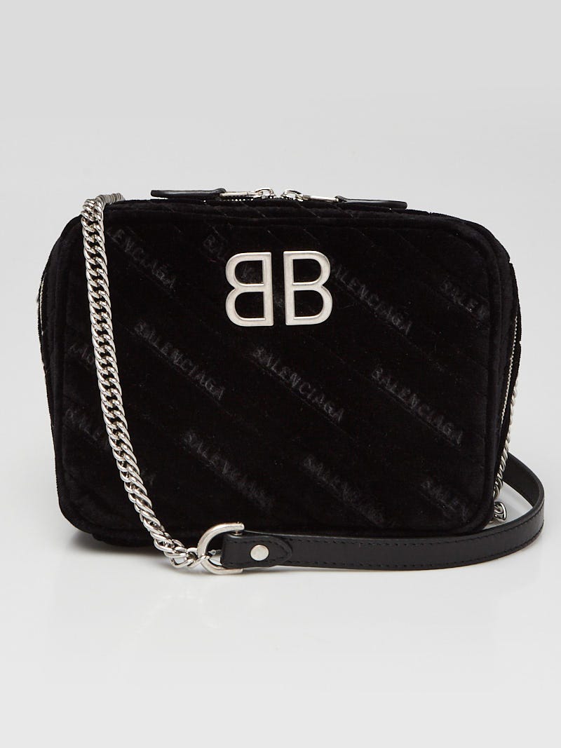 Balenciaga Black Velvet BB Reporter XS Crossbody Bag | Yoogi's Closet