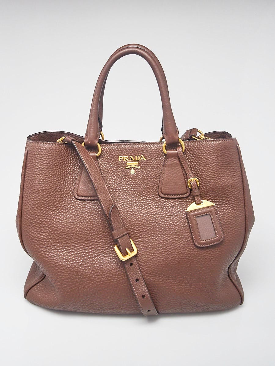 Prada Brown Vitello Daino Leather Shopping Tote Bag BN2423