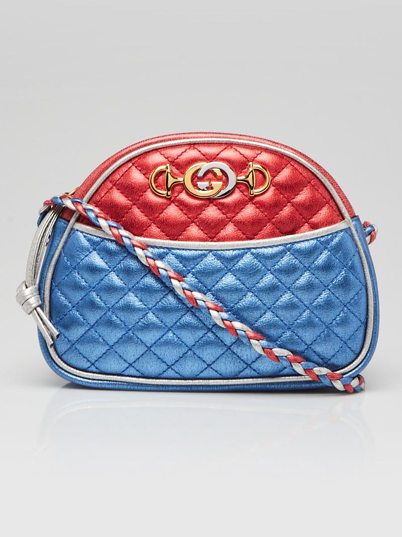Authentic Gucci Quilted Metallic Leather Trapuntata Mini Crossbody Bag