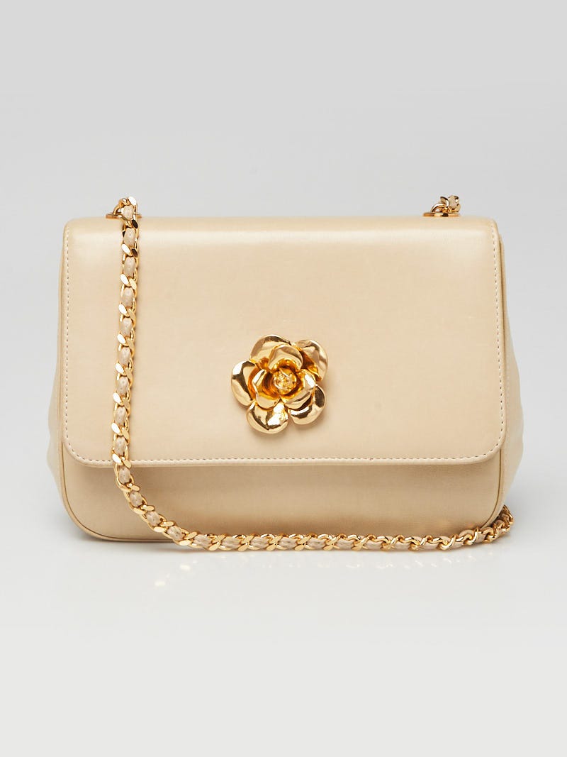 Chanel Beige Lambskin Leather Camellia Evening Bag | Yoogi's