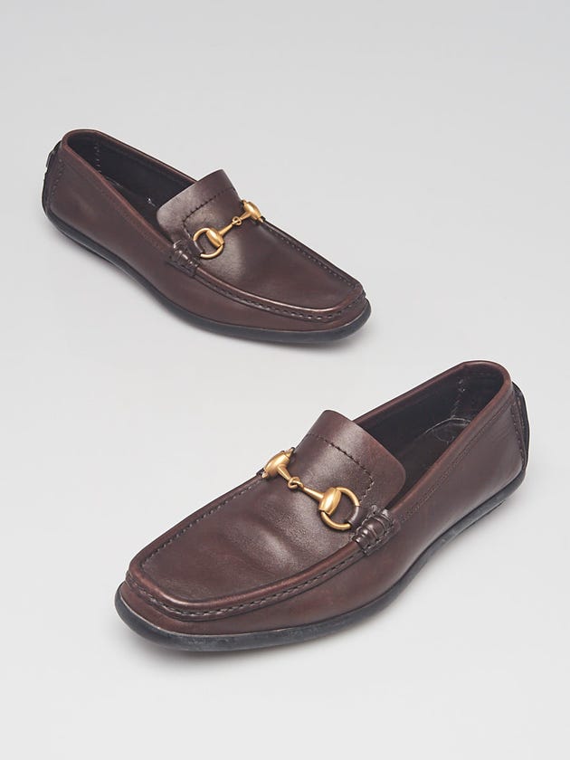 Gucci Brown Leather Horsebit Driving Loafers Men's Size 7.5