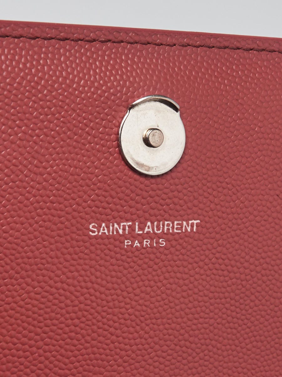 Auth Saint Laurent Bifold Purse Monogram Long Wallet YSL Red Leather Italy