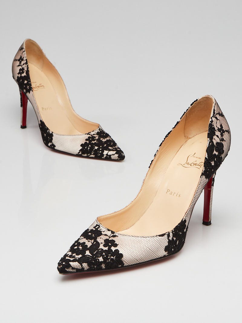 Christian Louboutin Black/Beige Lace and Satin New Decoltissimo 100 Pumps Size  10.5/41 - Yoogi's Closet