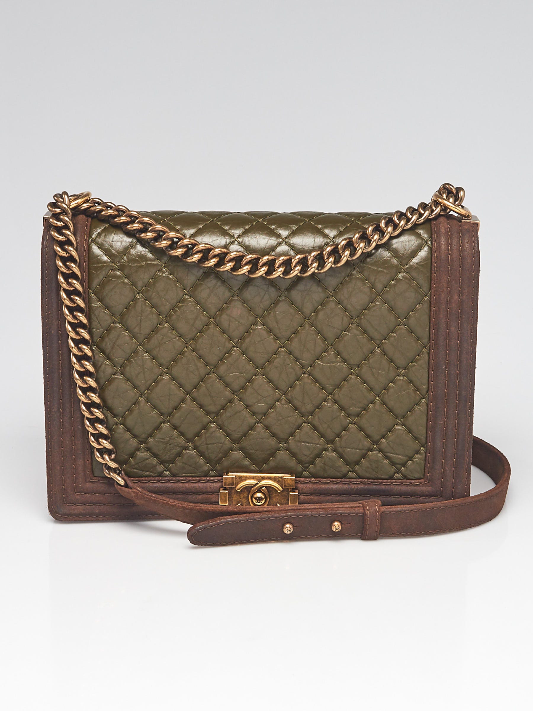 Chanel Green Quilted Calfskin and Suede Paris-Edinburgh Large Boy