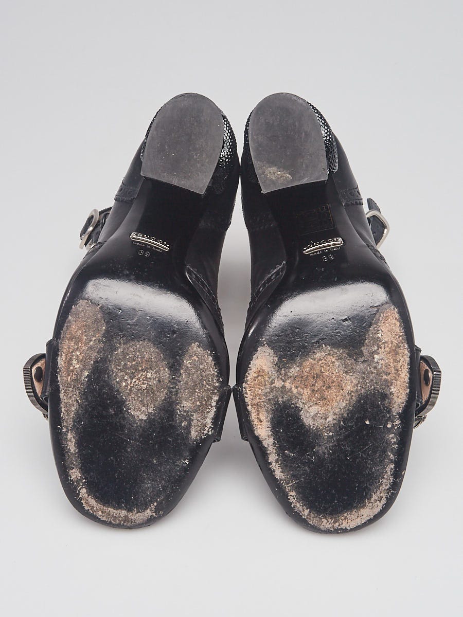 Gucci Black Leather Queercore Baroque Kingsnake Heels Size