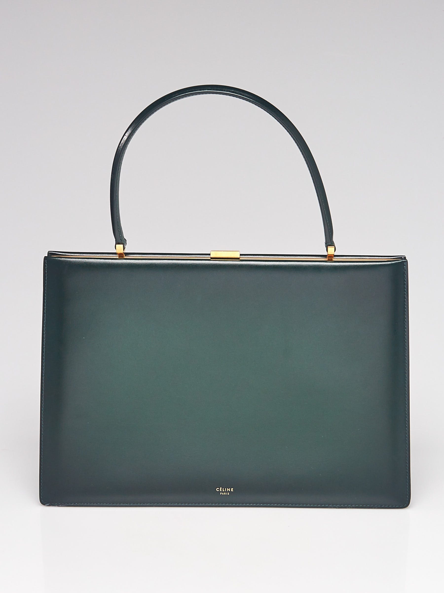 Celine Olive Green Leather Medium Classic Box Shoulder Bag