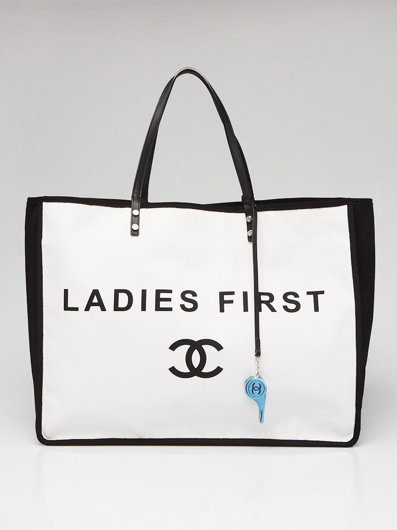 Chanel Black/White Canvas 'Ladies First' Large Shopping Tote Bag