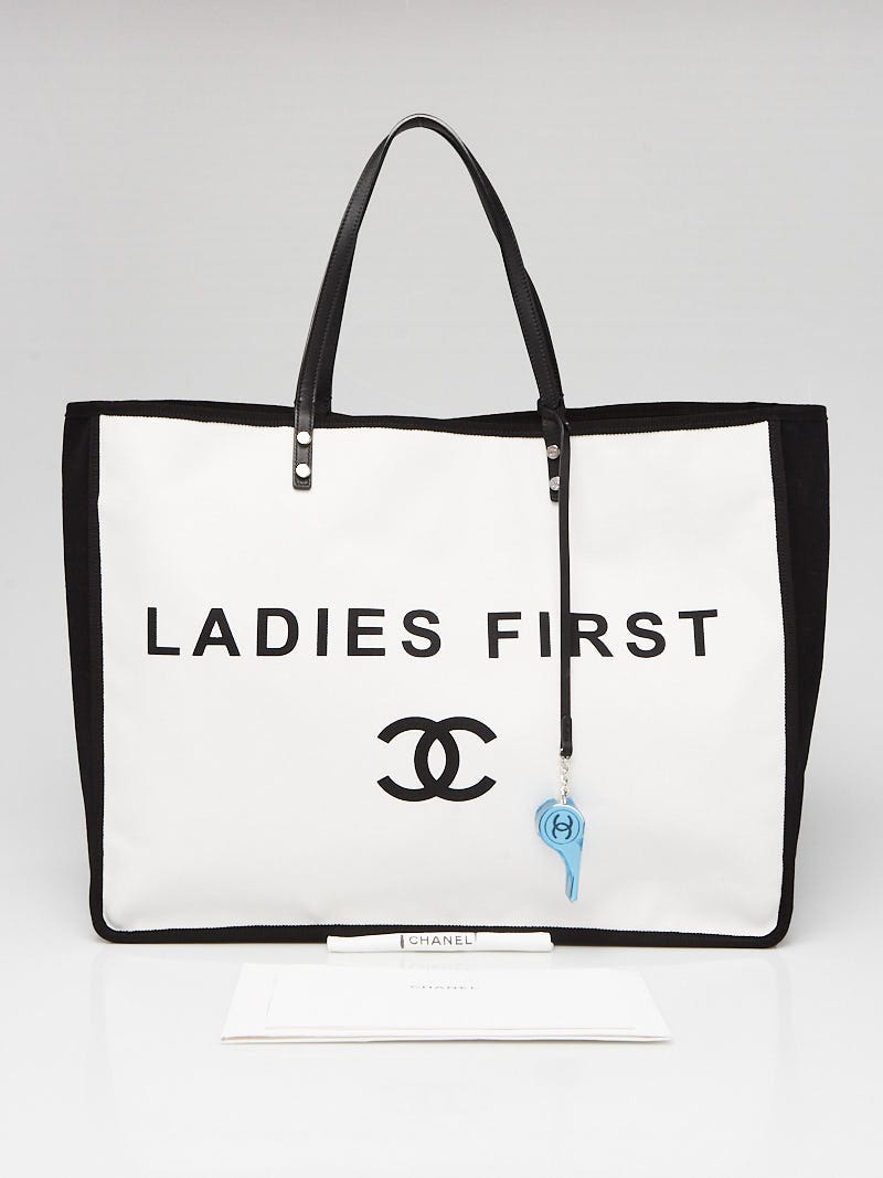 Chanel Black/White Canvas 'Ladies First' Large Shopping Tote Bag - Yoogi's  Closet
