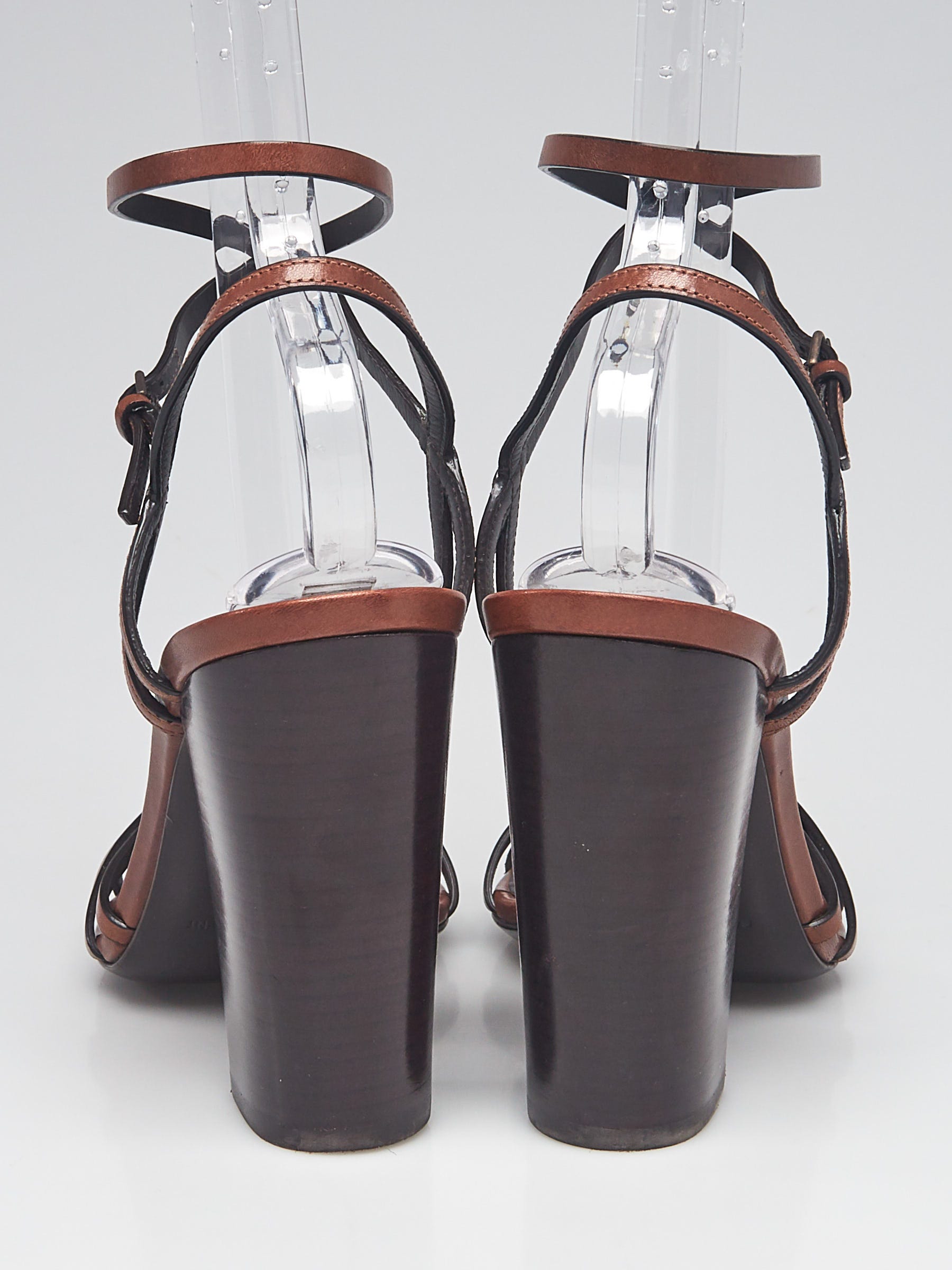 Auth Louis Vuitton Belt Buckle Slingback Leather Sandals Brown EUR
