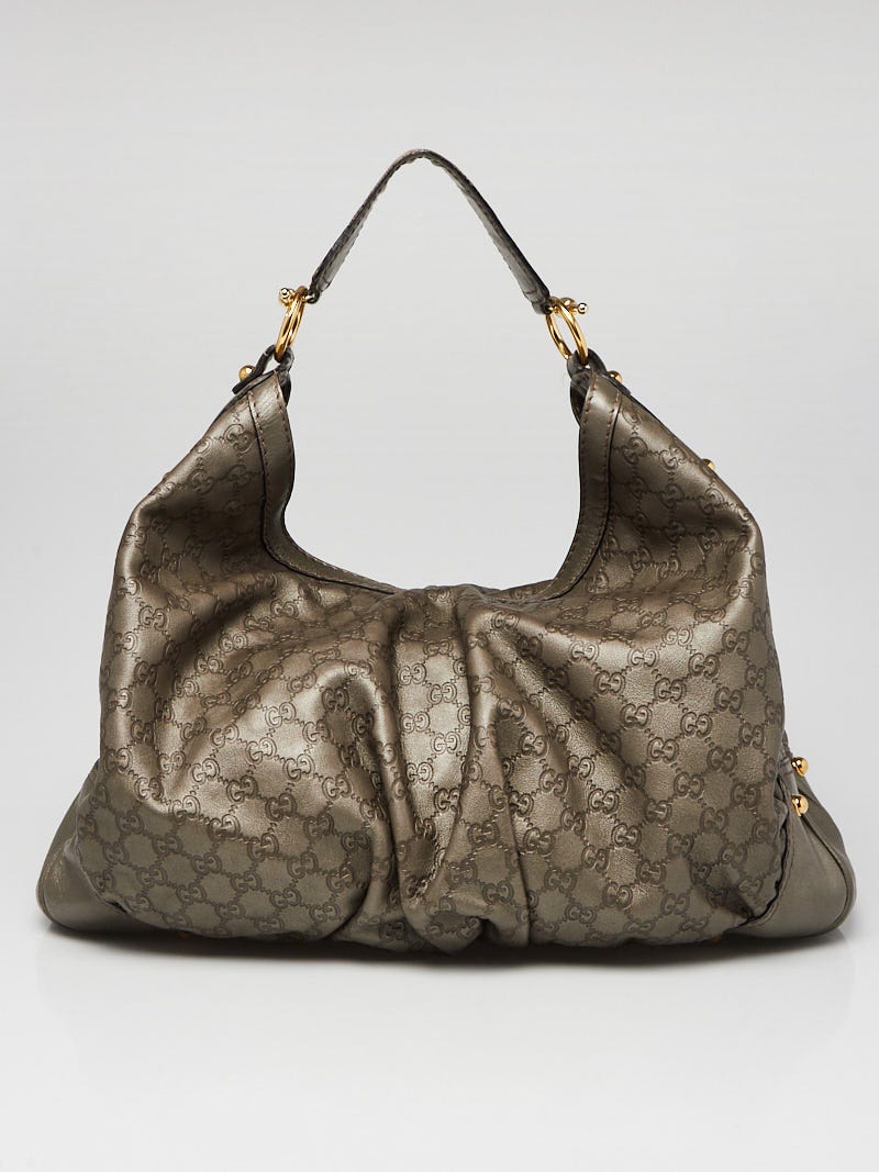 Gucci Pewter Guccissima Embossed Leather Large Jockey Hobo Bag