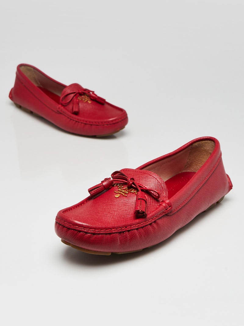 Prada Red Saffiano Leather Driving Loafers Size 5.5/36 - Yoogi's