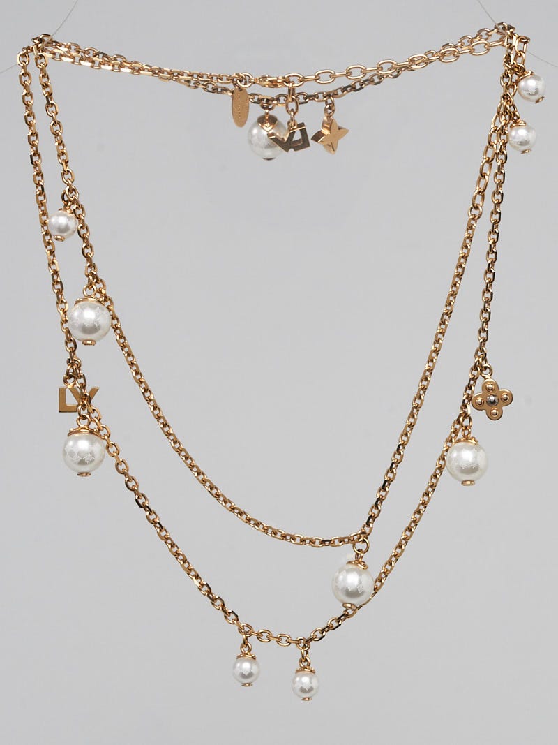 Louis Vuitton Louis Vuitton Damier Faux Pearl x Gold Chain Bracelet