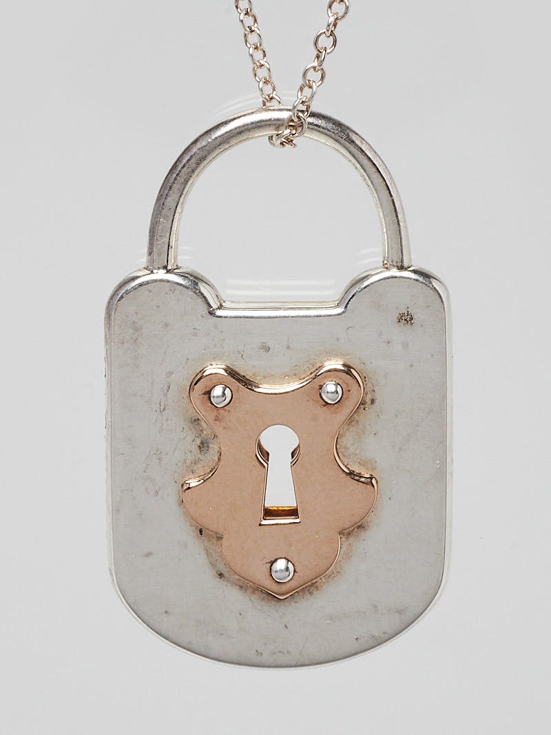 Tiffany & Co. 18Kt. White Gold 3 Diamonds Padlock Heart Pendant Necklace |  eBay