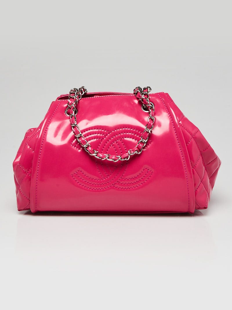 Chanel Pink Patent Vinyl Lipstick Ligne Large Accordion Tote Bag