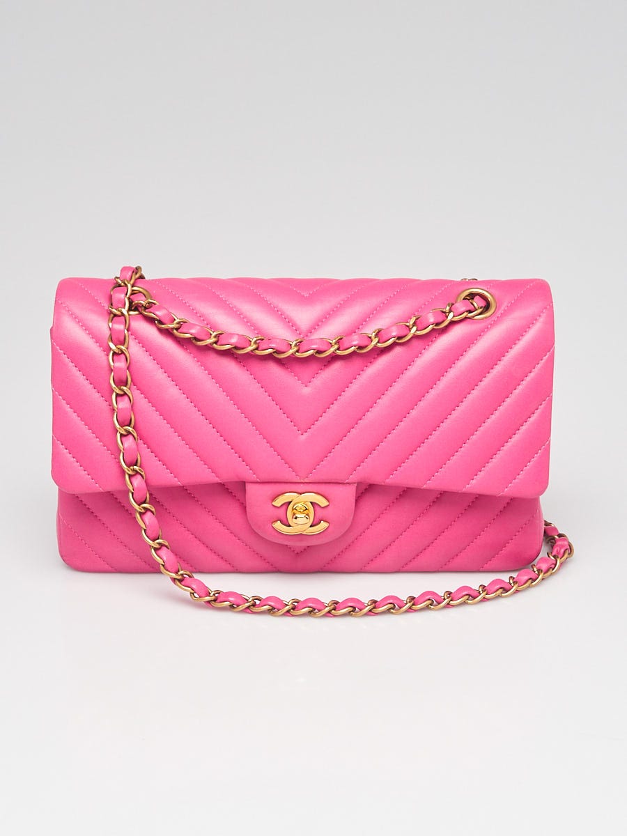 Chanel Pink Chevron Quilted Lambskin Leather Classic Medium Double