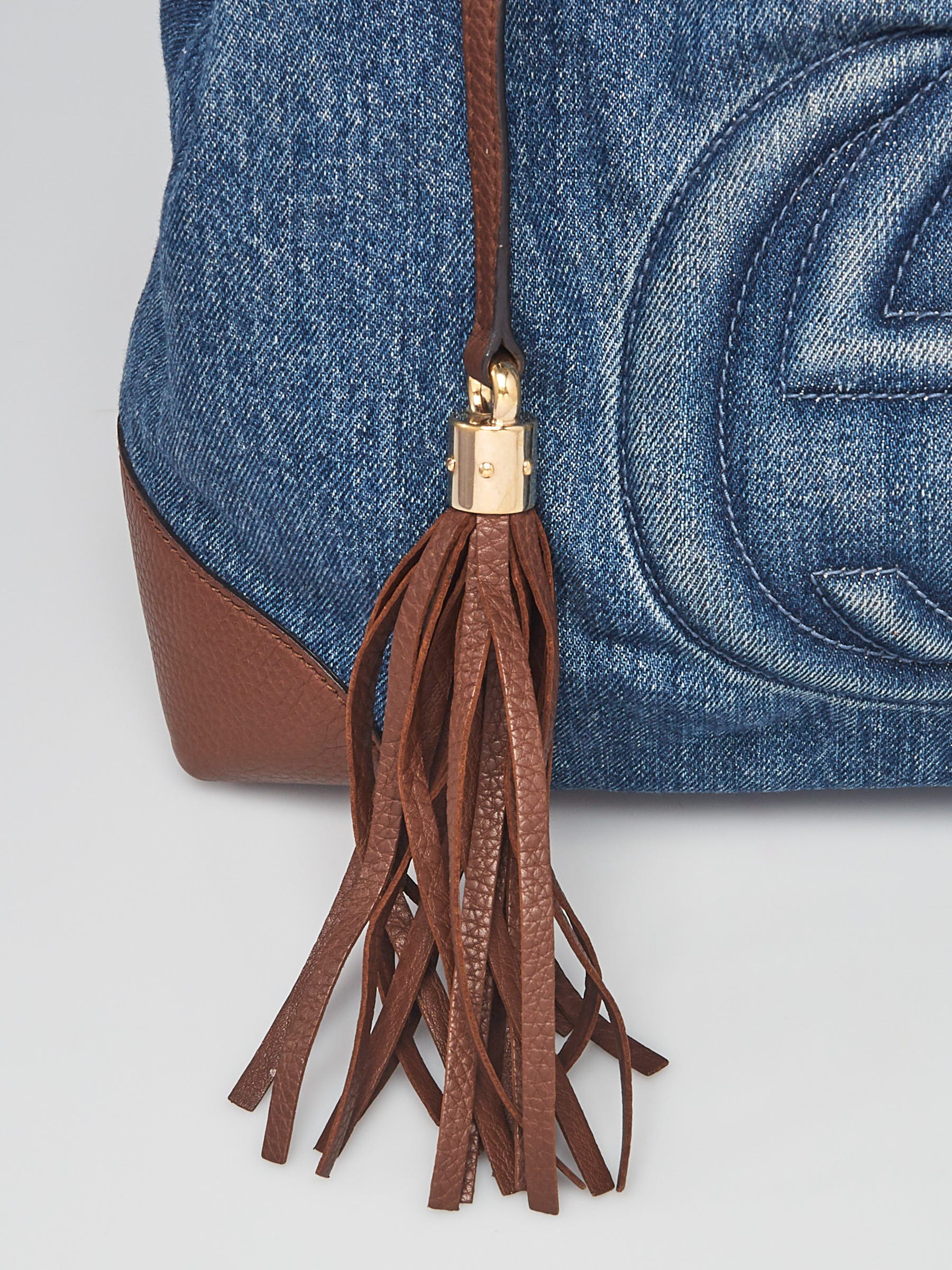 Gucci Dark Blue Denim Soho Chain Tote Bag | Yoogi's Closet